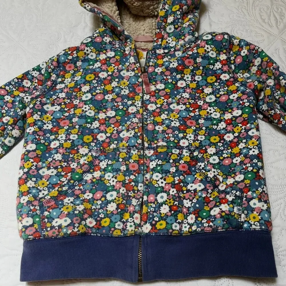 Mini Boden Floral Sherpa Lined Hoodie Sweatshirt Size 6/7